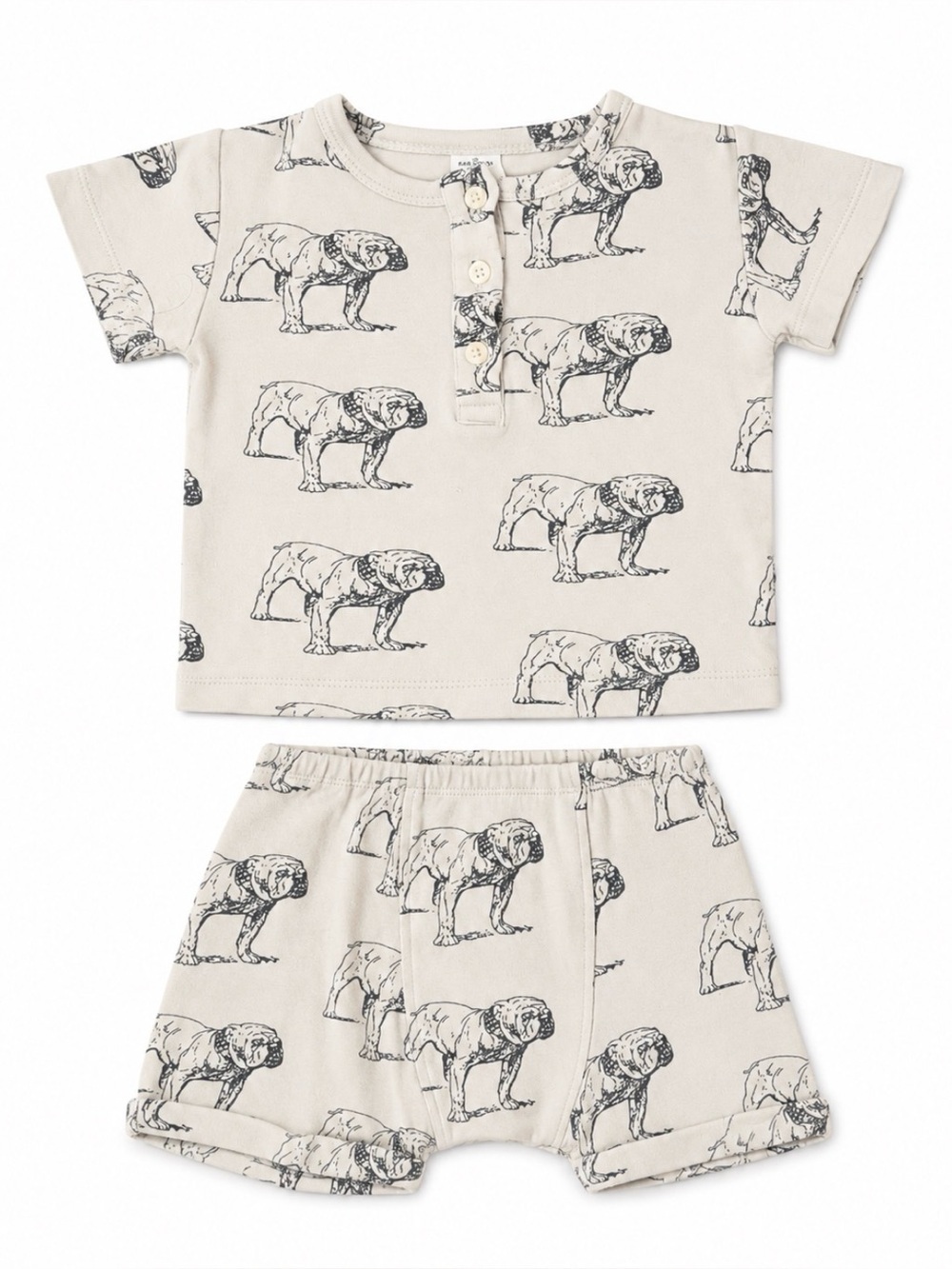 Kate Quinn bulldog print set Henley tee and shorts organic cotton